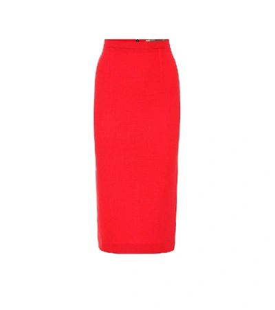 Roland Mouret Arreton羊毛绉纱铅笔半身裙 In Red