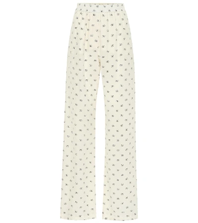 Valentino Mini Vlogo Silk Wide-leg Pants In White