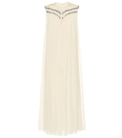 Chloé Embellished Frayed Silk-georgette Gown In Neutrals