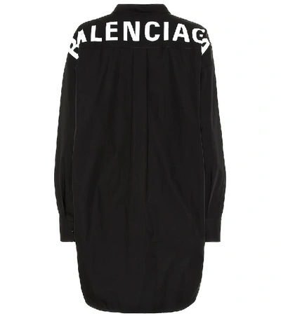 Balenciaga Oversized Logo Cotton-poplin Shirt In Black