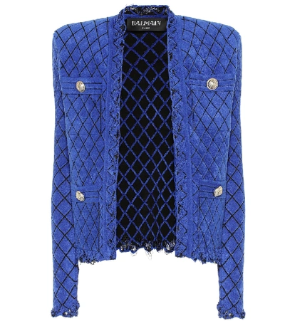 Balmain Stretch Knit Jacket In Blue