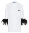 PRADA Feather-trimmed cotton shirt,P00405598