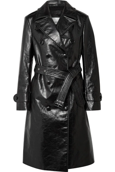 Burberry D-ring Detail Crinkled Leather Trench Coat In Black