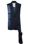 MONSE ASYMMETRIC DISTRESSED PINSTRIPED SATIN AND WOOL-BLEND waistcoat