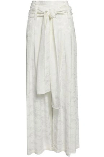 Rosie Assoulin Belted Jacquard Wide-leg Trousers In Ivory