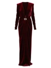 ALEXANDRE VAUTHIER Velvet Jersey Long-Sleeve Deep V-Neck Column Gown
