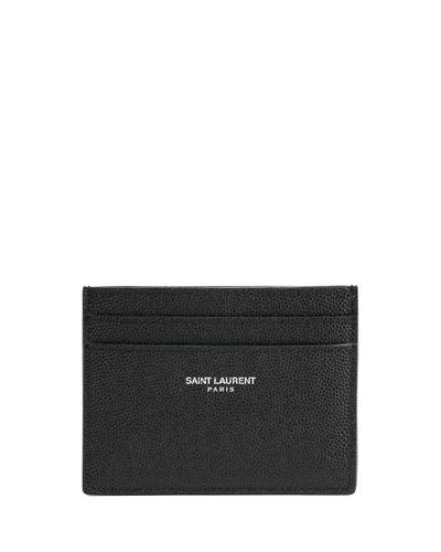 Saint Laurent Pebbled Leather Classic Card Case In Black
