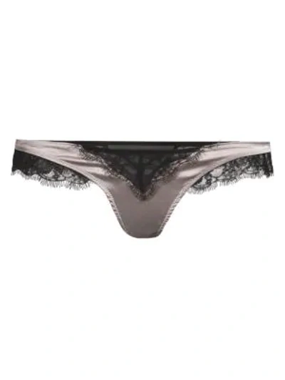 Kiki De Montparnasse Lace Inset Thong In Silver Black