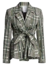ROSIE ASSOULIN Plaid Tie-Front Peplum Wool-Blend Blazer