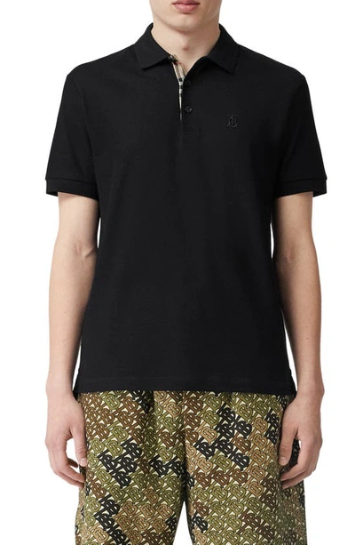 Burberry Cotton Pique Polo Shirt With Logo Lettering In Black