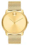 Movado Bold Mesh Stainless Steel Bracelet Watch In Gold