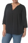 Nydj Print Pleat Back Sleeveless Split Neck Blouse In Black