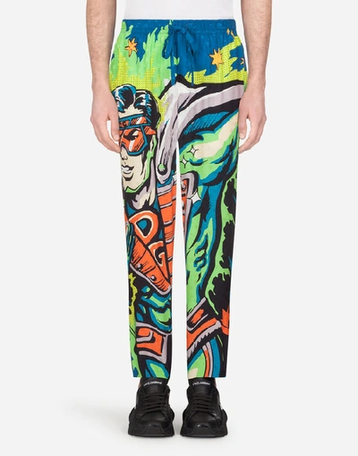 Dolce & Gabbana Pajama Pants With Superhero King Print In Multi-colored