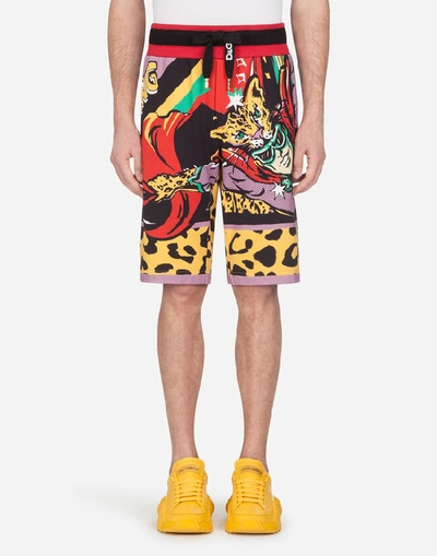 Dolce & Gabbana Jogging Shorts With Superhero King Print In Multi-colored
