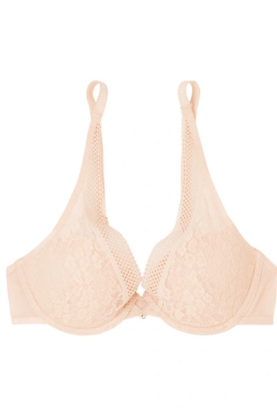 Chantelle Spirit Stretch-lace And Tulle Underwired Plunge Bra In Sand