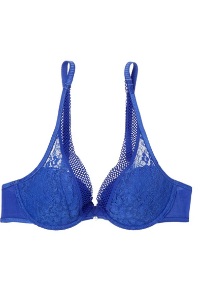 Chantelle Spirit Stretch-lace And Tulle Underwired Plunge Bra In Royal Blue