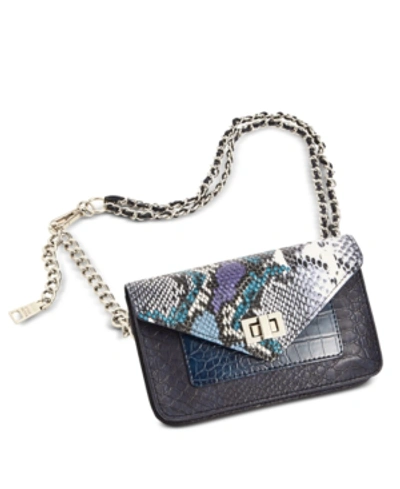 Steve Madden Faux-leather Chain Belt Bag In Blue/silver