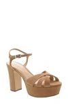 Schutz Keefa Nubuck Ankle-strap Platform Sandals In Honey Beige Nubuck Leather