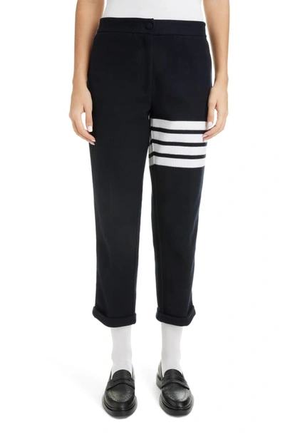 Thom Browne 4-bar Low Rise Wool Crop Skinny Pants In Blue