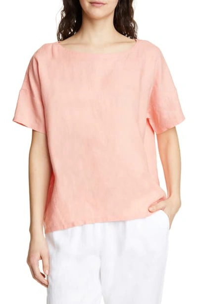 Eileen Fisher Organic Handkerchief Linen Short-sleeve Top In Peach