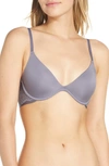On Gossamer 'beautifully Basic' Lace Trim Underwire Plunge Bra In Quicksilver
