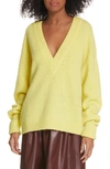 Tibi V-neck Pullover Sweater With Arm Band Cuffs In Acid Yellow