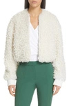 TIBI CURLY FAUX LAMB FUR CROP JACKET,P219LX8109