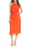 Sam Edelman Pleat Skirt Chiffon Midi Dress In Coral Punch