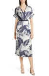 Equipment Tavine Short Sleeve Silk Wrap Dress In Nature White Eclipse