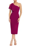 Dress The Population Tiffany One-shoulder Midi Dress In Dark Magenta