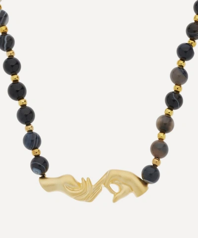 Anissa Kermiche Gold-plated Les Mains Onyx Agate Beaded Necklace