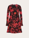Valentino Ruffled Floral-print Silk Crepe De Chine Midi Dress In Black/ Red