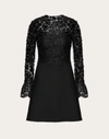 VALENTINO VALENTINO EMBELLISHED CREPE COUTURE AND HEAVY LACE DRESS