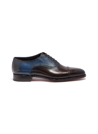 Santoni Colourblock Leather Oxfords In Dark Brown / Blue