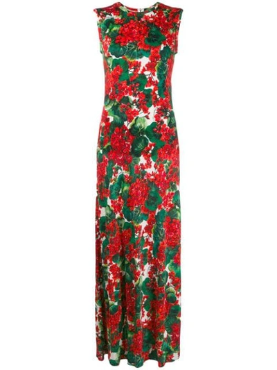 Dolce & Gabbana Long Portofino-print Viscose Dress In Red