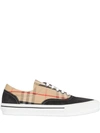 Burberry Vintage Check Cotton And Suede Sneakers In Black