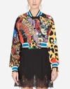 DOLCE & GABBANA SHORT CADY BOMBER JACKET WITH SUPER HEROINE PRINT