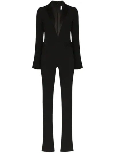 Galvan Berlin Satin-trimmed Crepe Tuxedo Jumpsuit In Black