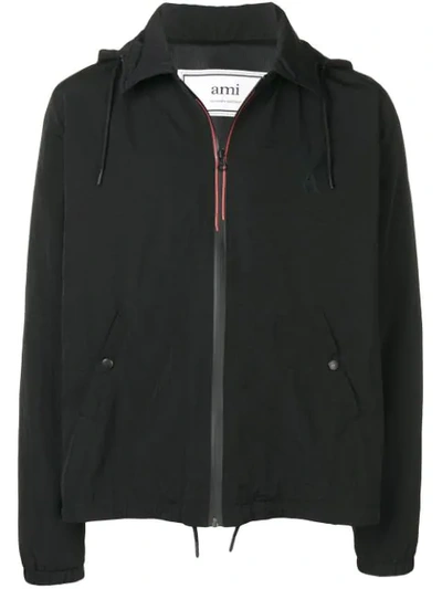 Ami Alexandre Mattiussi Heart Logo Patch Hooded Bomber Jacket In Black