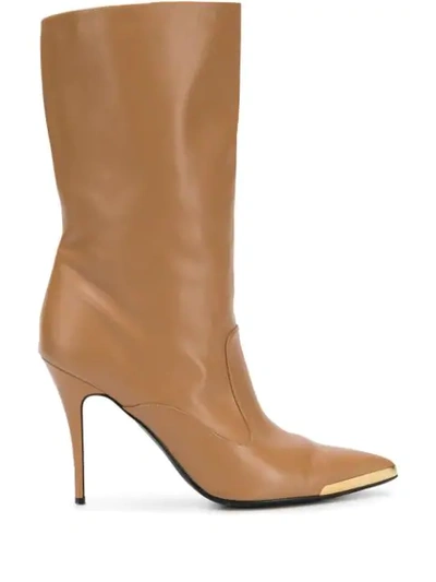 Stella Mccartney High Heels Ankle Boots In Beige Faux Leather In Brown