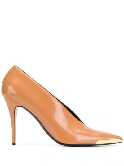 Stella Mccartney Embellished Faux Patent-leather Pumps In Neutrals