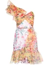 MARCHESA NOTTE FLORAL PRINT RUFFLED DRESS