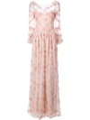 MARCHESA NOTTE FLORAL EMBROIDERED LONG DRESS