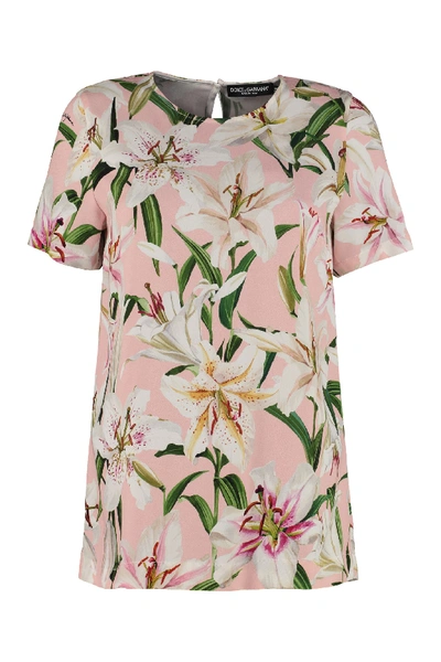 Dolce & Gabbana Floral Cady T-shirt In Pink