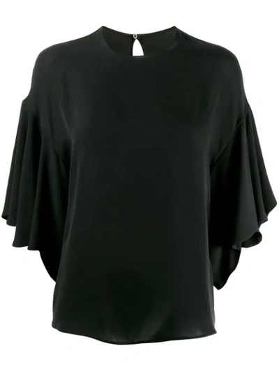 Valentino Ruffled Batwing Blouse In Black