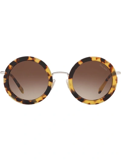 Miu Miu Round Metal Gradient Sunglasses In Brown Gradient