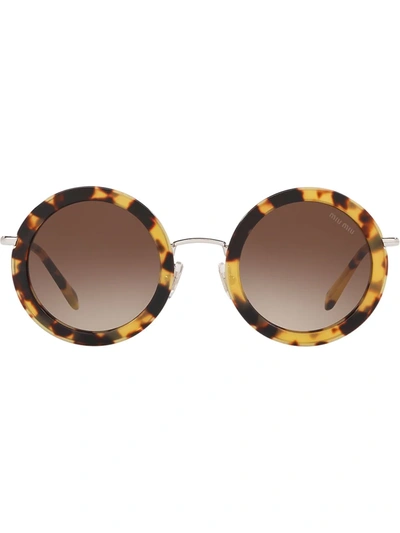 Miu Miu Round Metal Gradient Sunglasses In Brown