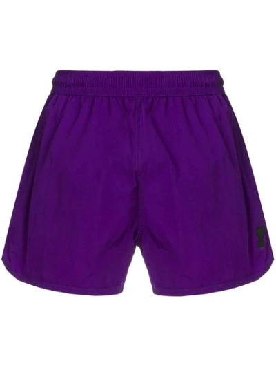 Ami Alexandre Mattiussi Swim Shorts Plain Color With Ami De Coeur Patch In Purple