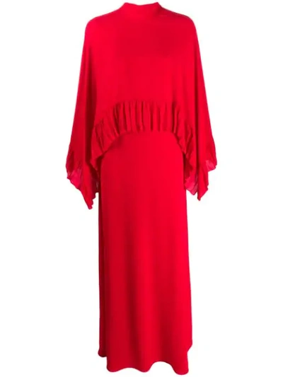 Valentino Pleated Trim Two-tier Dress In Red