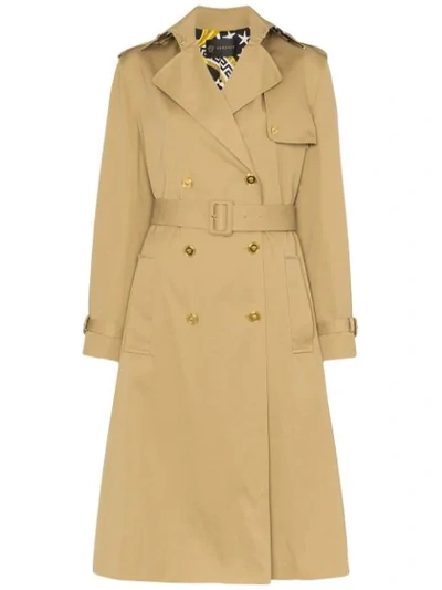 Versace Paneled Double-breasted Gabardine Trench Coat In Beige